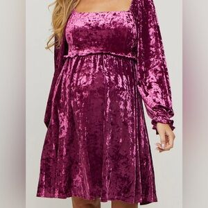 Pinkblush Velvet Long Sleeve Dress in Deep Purple Pink 1XL Maternity